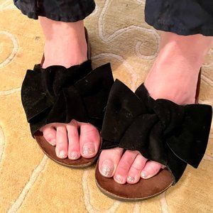Suede Birkenstock-style Slides w/ Bow